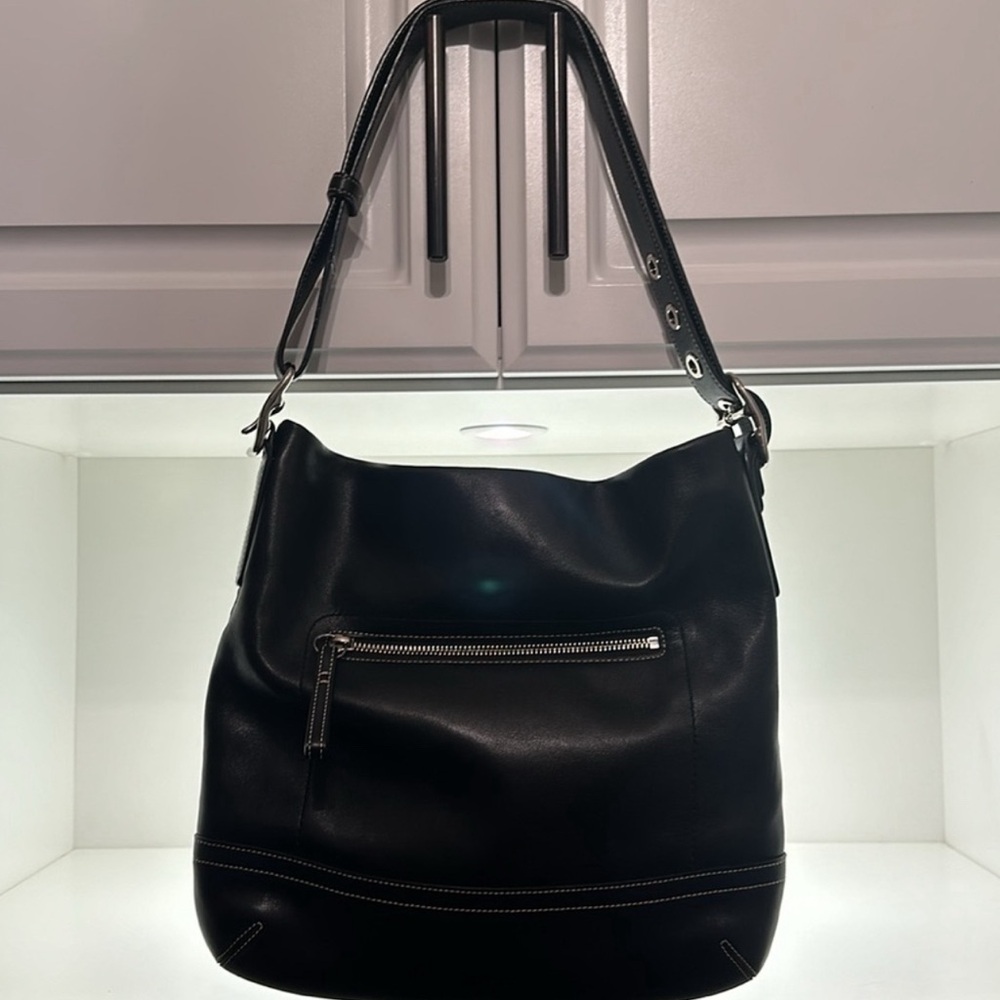 Coach G05S-1414 Vintage Black Soft Cowhide Leather Slim Crossbody Purse